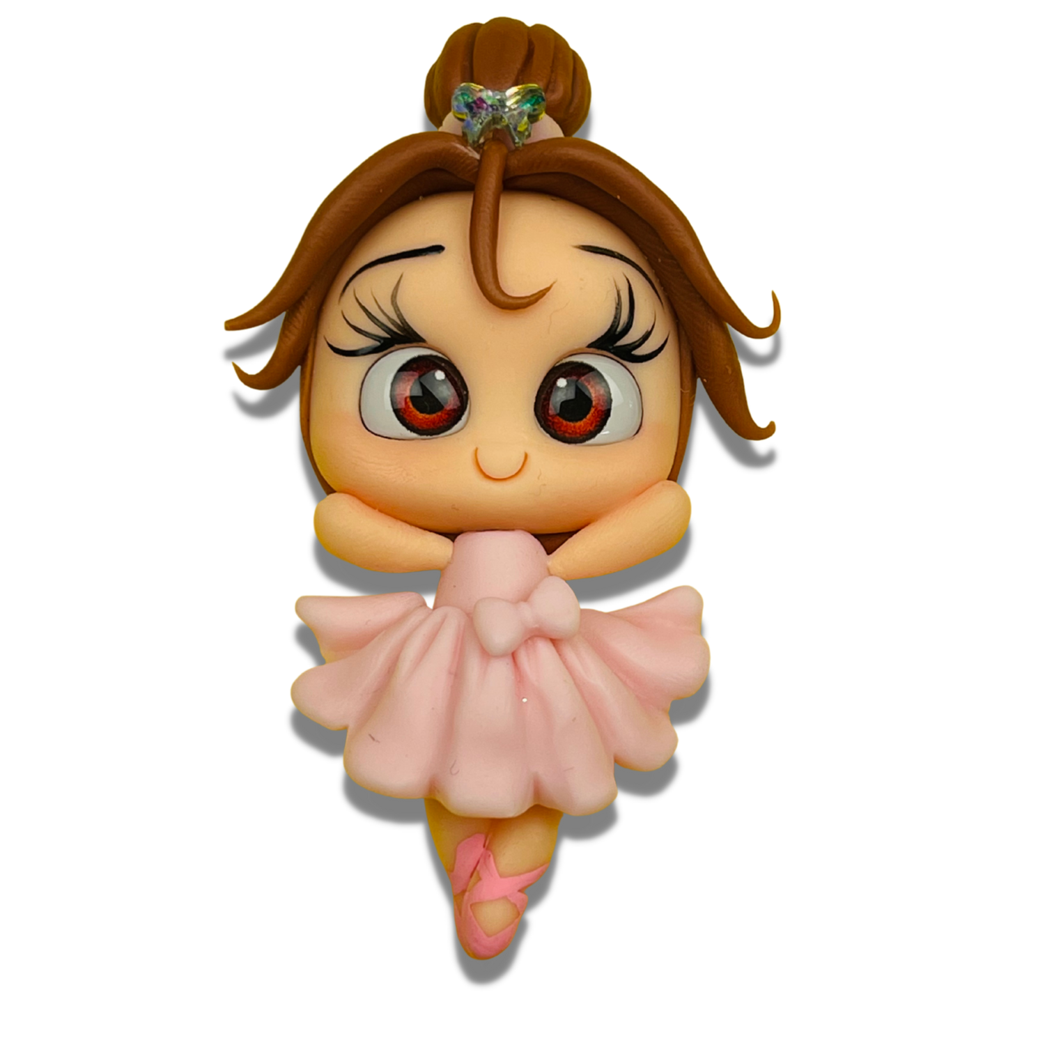 BE36: Ballerina Polymer Clay Big Eyes Bow Center