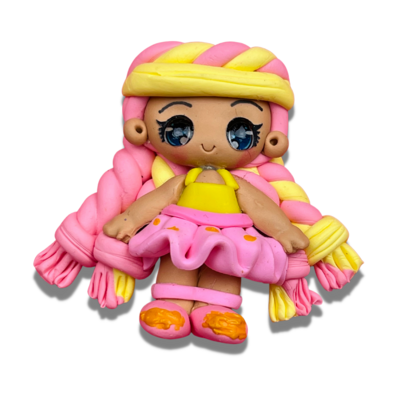 CB15: Yellow Braids Party Girl Polymer Clay Embellishments