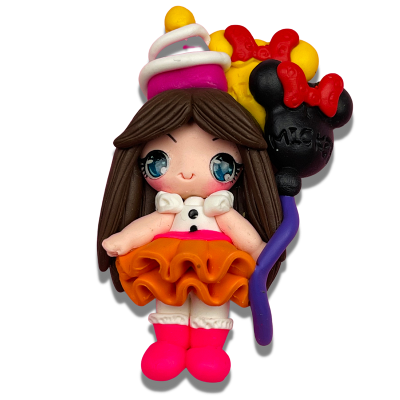CB12: Orange Dress Party Girl Polymer Clay Embellishments