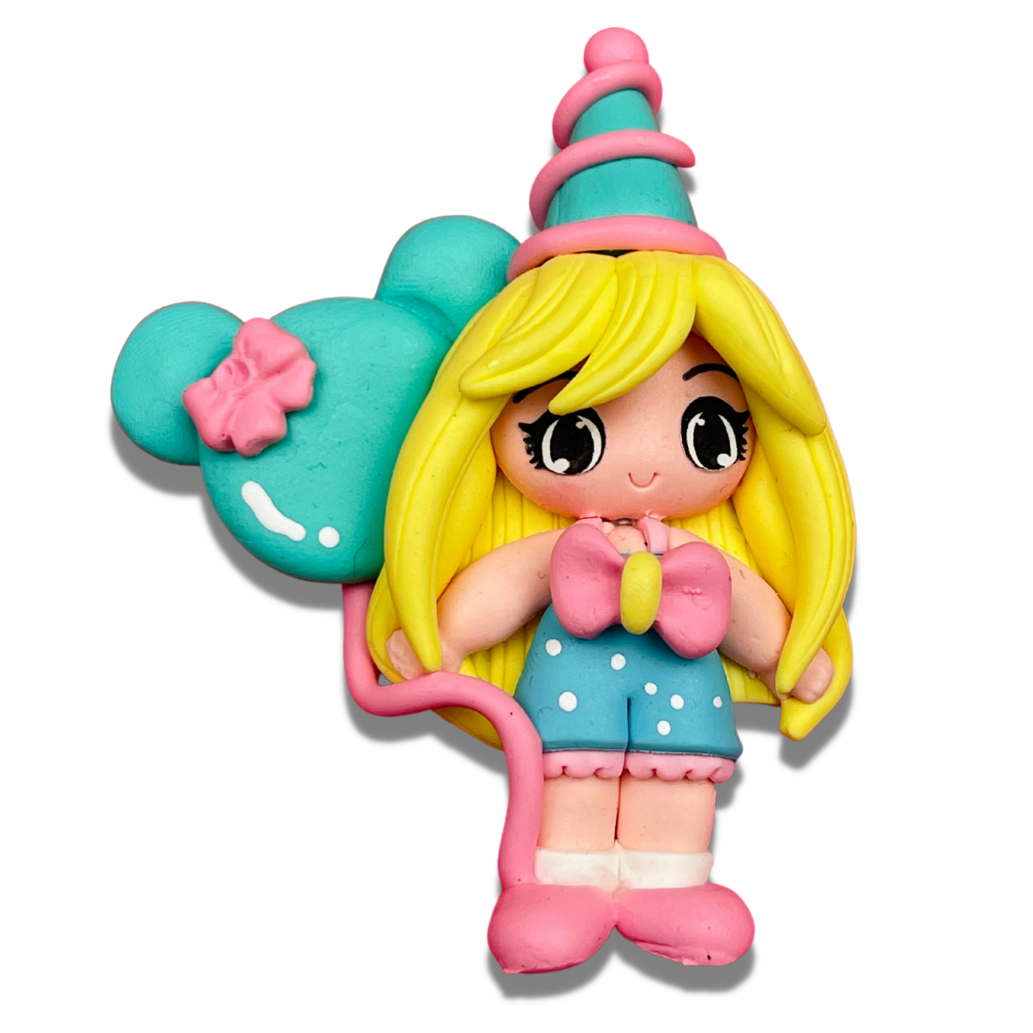 CB22: Mickey Balloon Party Girl Polymer Clay Embellishments