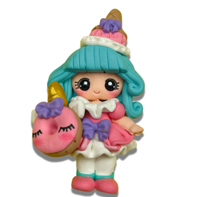 CB21: Girl with Pink Donut Polymer Clay Embellishments
