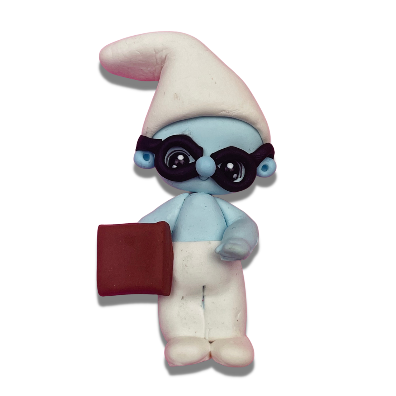 SMU15: Bead-Eye Brainy Smurf Polymer Clay Charm Inspired
