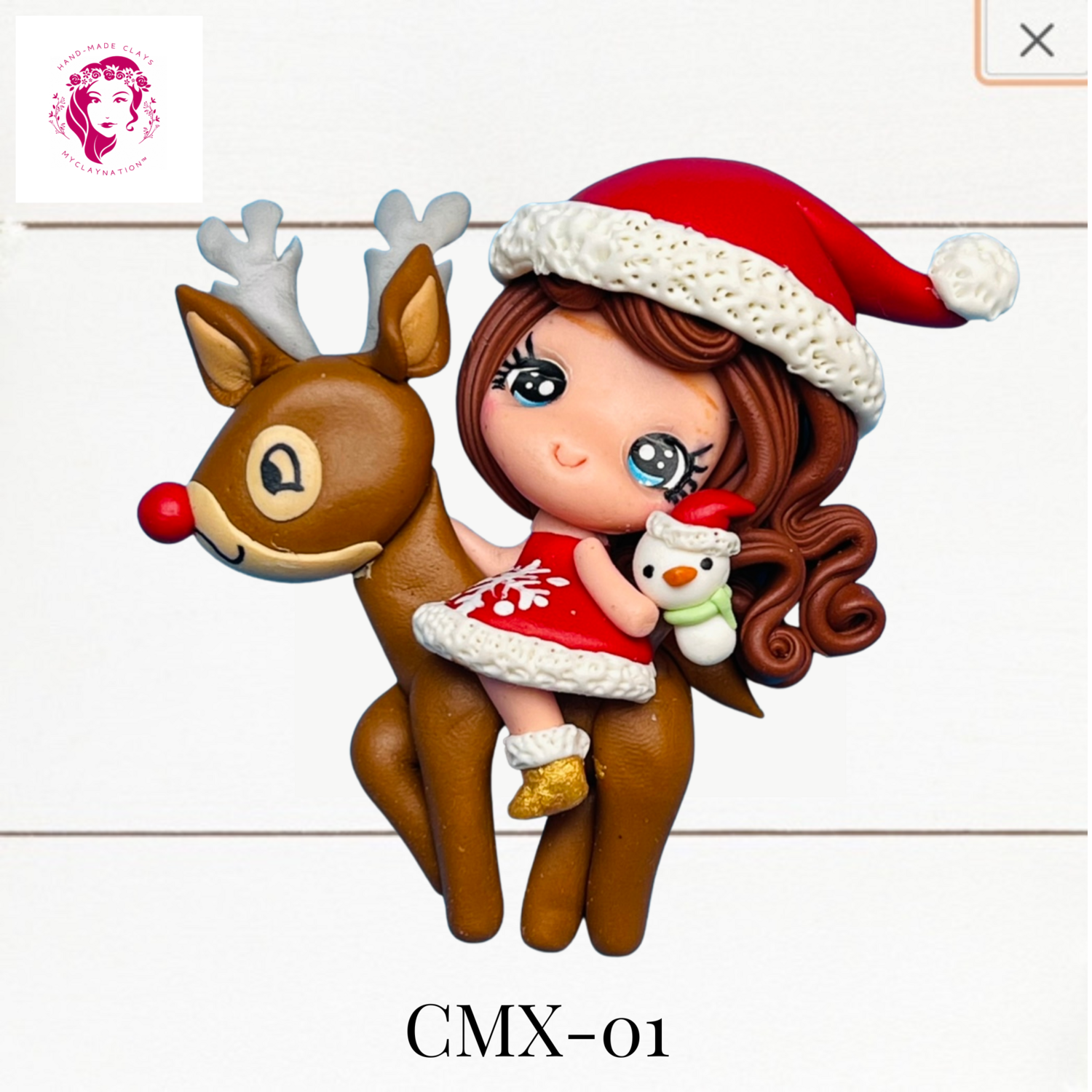 Christmas Clay Hairbow Center Girl &amp; Reindeer - CMX-01