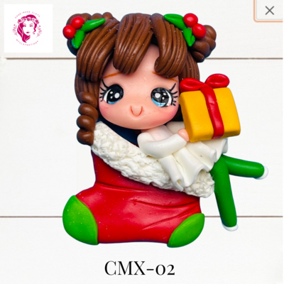 Christmas Clay Hairbow Center Girl in Stocking - CMX-02