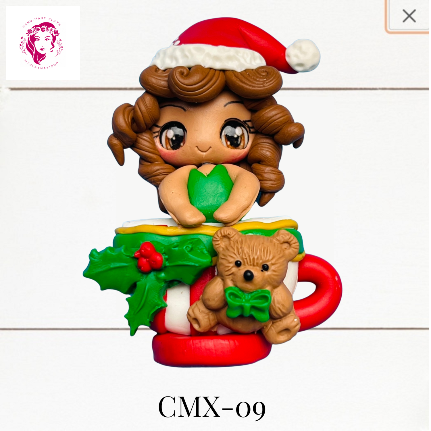 Christmas Clay Hairbow Center Girl &amp; Mug-CMX-09