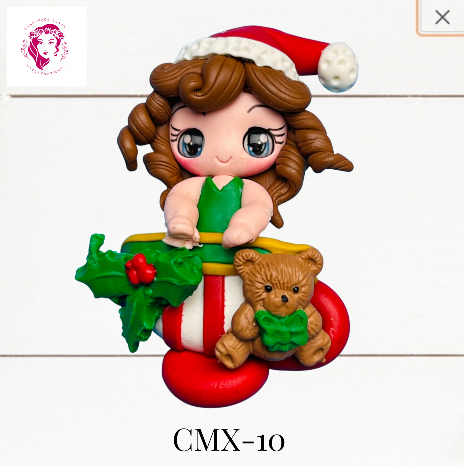 Christmas Clay Hairbow Center Girl in Mug -CMX-10