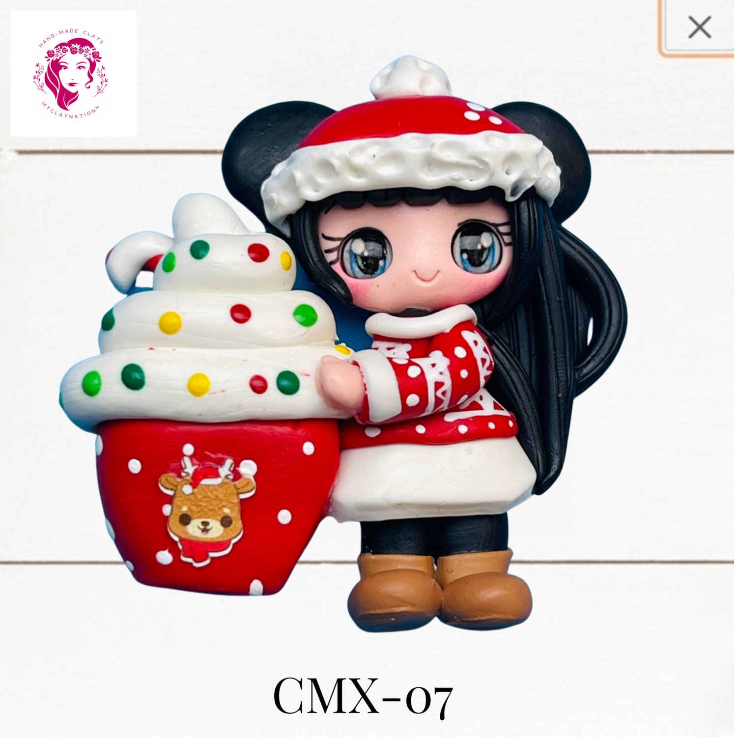 Christmas Clay Hairbow Center Girl &amp; Hot Cocoa-CMX-07