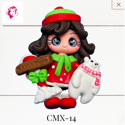 Christmas Clay Hairbow Center Girl &amp; Polar Bear -CMX-14
