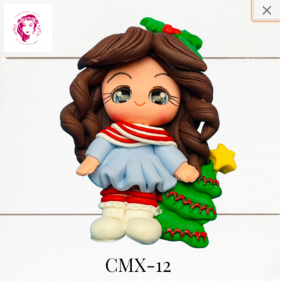 Christmas Clay Hairbow Center Girl &amp; Christmas Tree -CMX-12