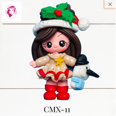 Christmas Clay Hairbow Center Girl &amp; Snowman -CMX-11