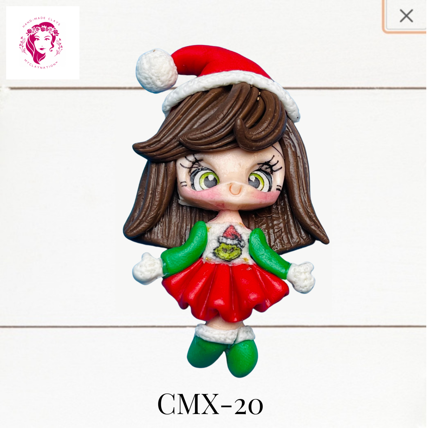 Christmas Clay Hairbow Center Girl in Santa Hat -CMX-20