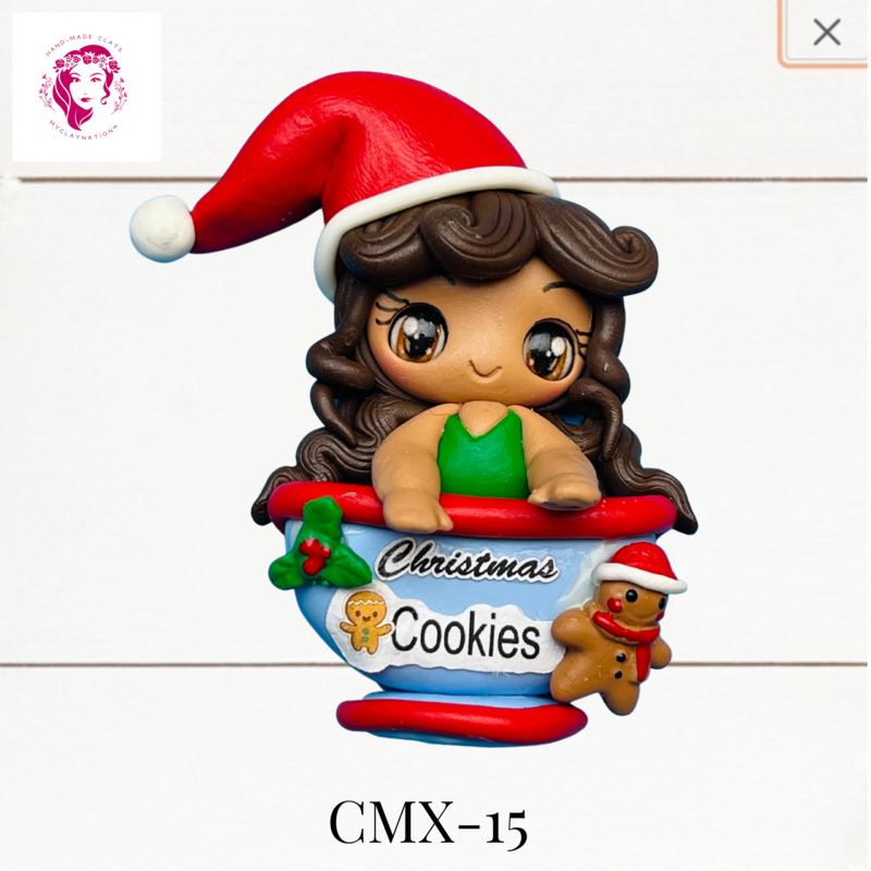 Christmas Clay Hairbow Center Girl &amp; Cookie Jar -CMX-15