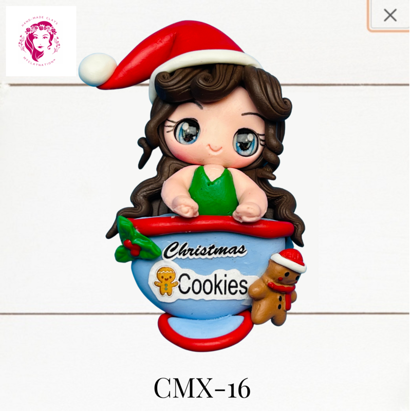 Christmas Clay Hairbow Center Girl &amp; Cookie Jar -CMX-16