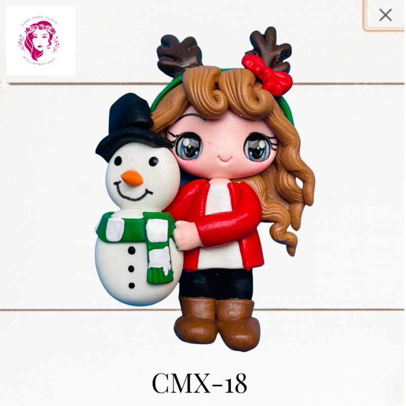 Christmas Clay Hairbow Center Girl &amp; Snowman -CMX-18