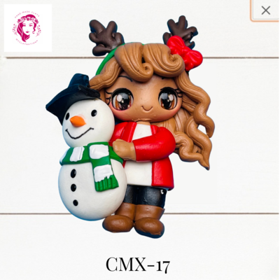 Christmas Clay Hairbow Center Girl &amp; Snowman -CMX-17
