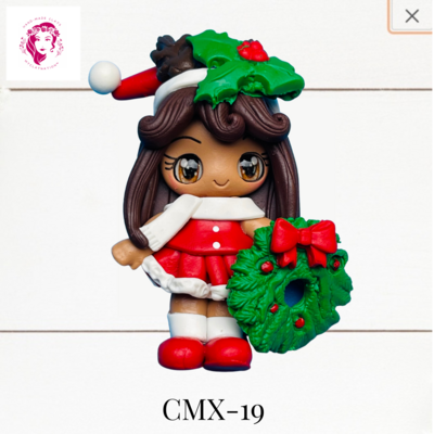 Christmas Clay Hairbow Center Girl with Wreath -CMX-19