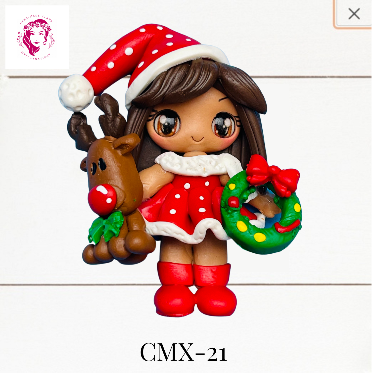 Christmas Clay Hairbow Center Girl &amp; Reindeer -CMX-21