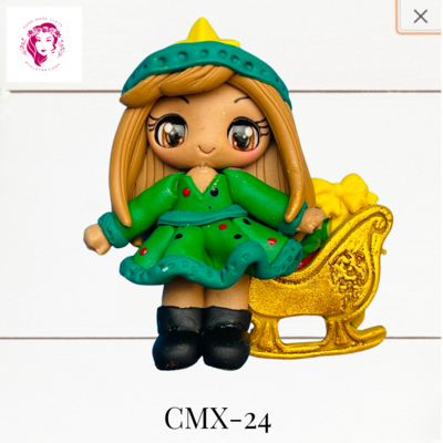 Christmas Clay Hairbow Center Girl &amp; Gold Sleigh -CMX-24