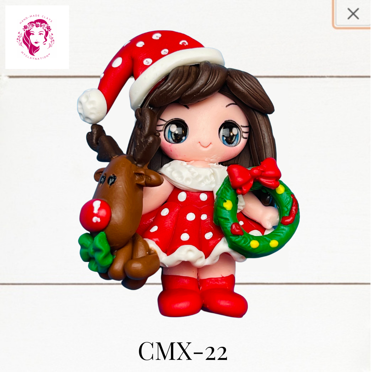 Christmas Clay Hairbow Center Girl &amp; Reindeer -CMX-22