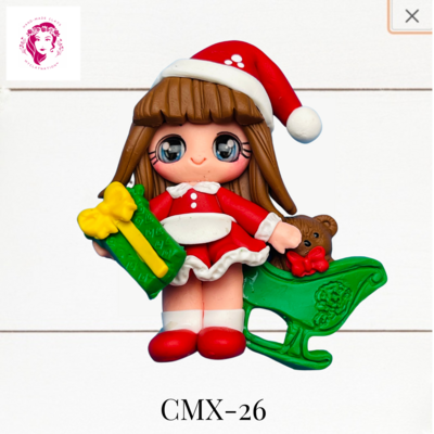 Christmas Clay Hairbow Center Girl &amp; Green Sleigh -CMX-26