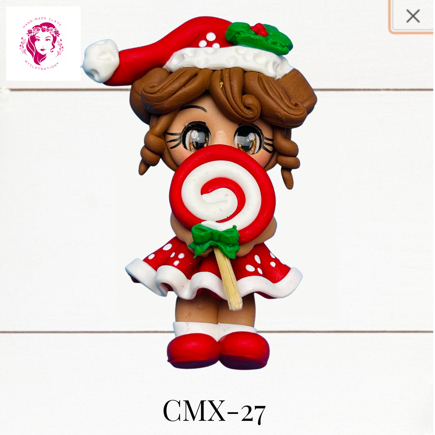 Christmas Clay Hairbow Center Girl &amp; Lollipop -CMX-27