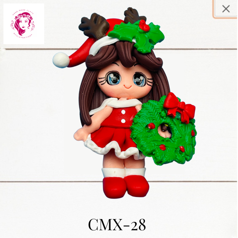 Christmas Clay Hairbow Center Girl &amp; Wreath -CMX-28
