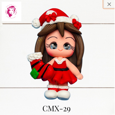 Christmas Clay Hairbow Center Girl &amp; Stocking -CMX-29