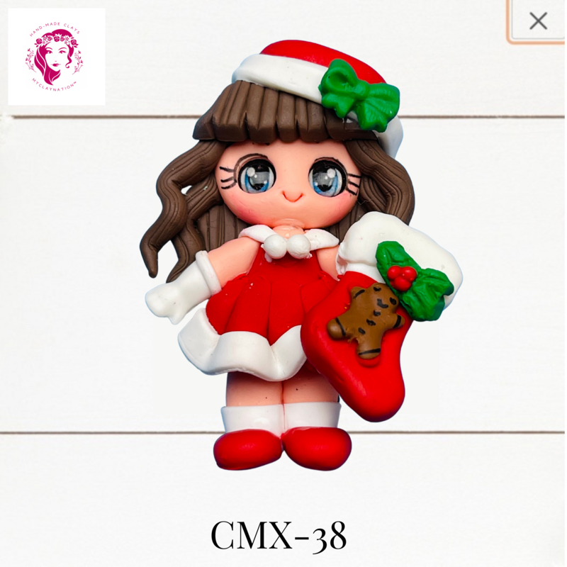 Christmas Clay Hairbow Center Girl &amp; Stocking -CMX-38