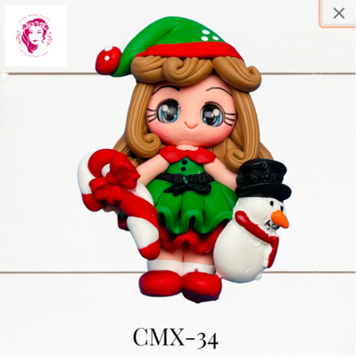 Christmas Clay Hairbow Center Girl &amp; Snowman -CMX-34