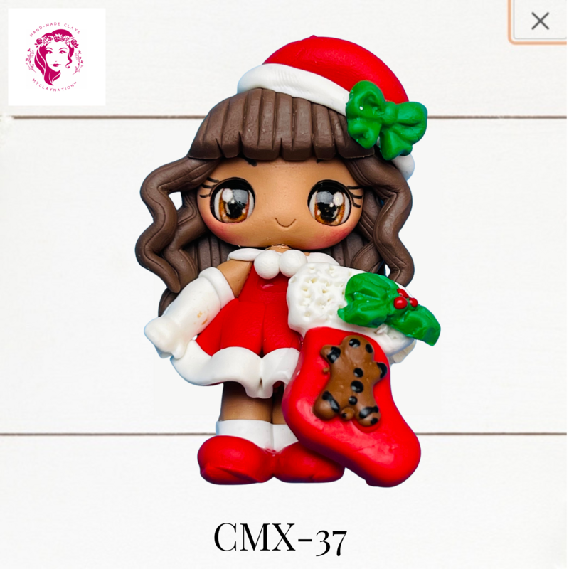 Christmas Clay Hairbow Center Girl &amp; Stocking -CMX-37