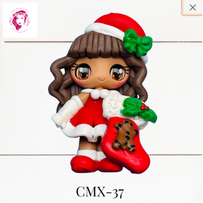 Christmas Clay Hairbow Center Girl &amp; Stocking -CMX-37