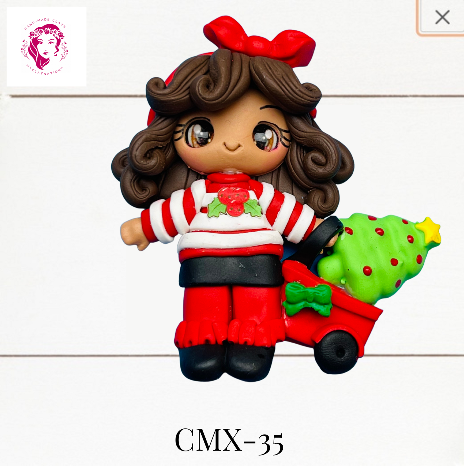 Christmas Clay Hairbow Center Girl &amp; XMAS Tree -CMX-35