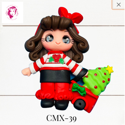 Christmas Clay Hairbow Center Girl &amp; XMAS Tree -CMX-39