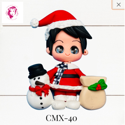 Christmas Clay Hairbow Center Boy &amp; Snowman -CMX-40