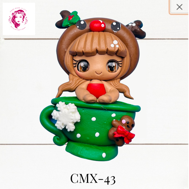 Christmas Clay Hairbow Center Girl &amp; Green Mug -CMX-43