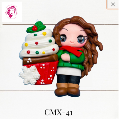 Christmas Clay Hairbow Center Girl &amp; Hot Cocoa -CMX-41