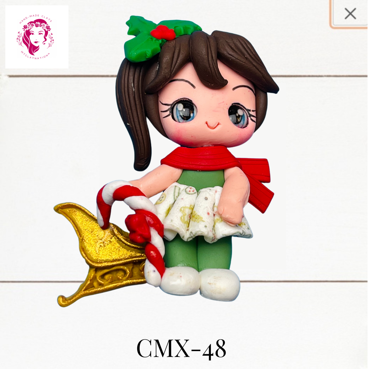 Christmas Clay Hairbow Center Girl &amp; Golden Sleigh -CMX-48