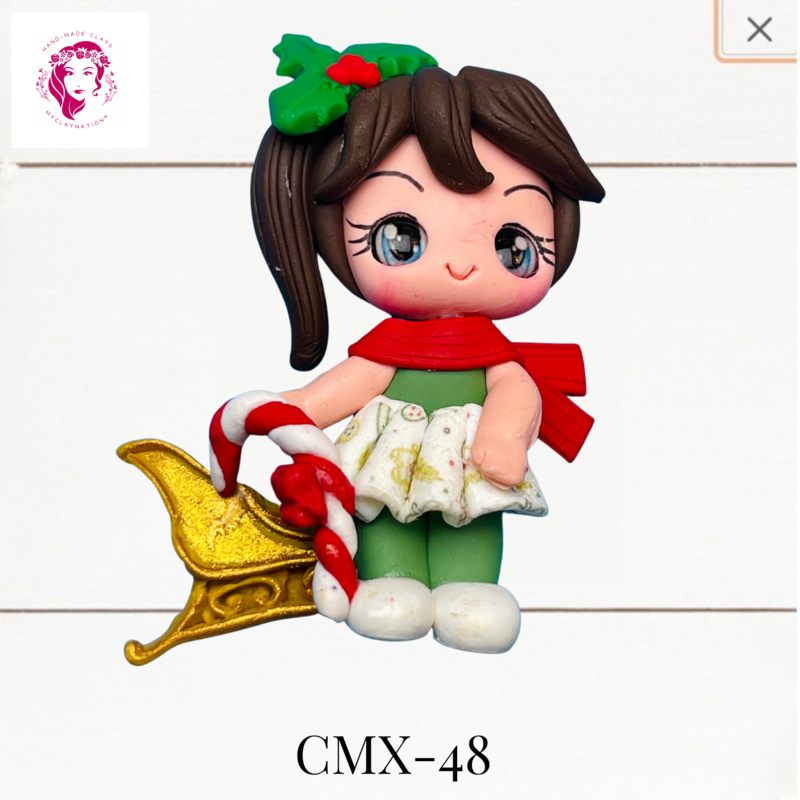 Christmas Clay Hairbow Center Girl &amp; Golden Sleigh -CMX-48