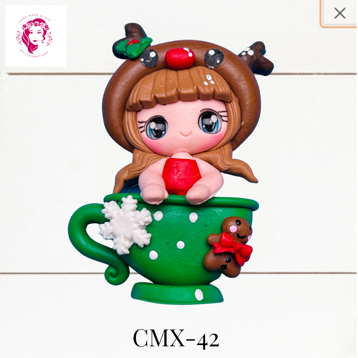 Christmas Clay Hairbow Center Girl &amp; Green Mug -CMX-42