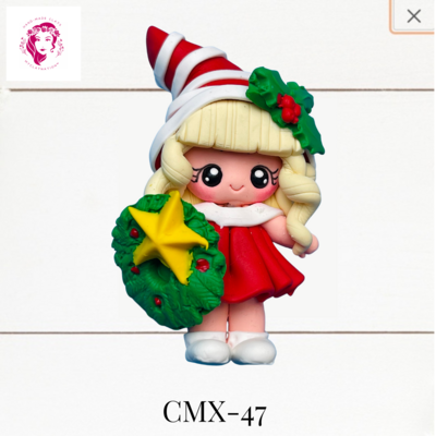 Christmas Clay Hairbow Center Girl in Santa Hat -CMX-47