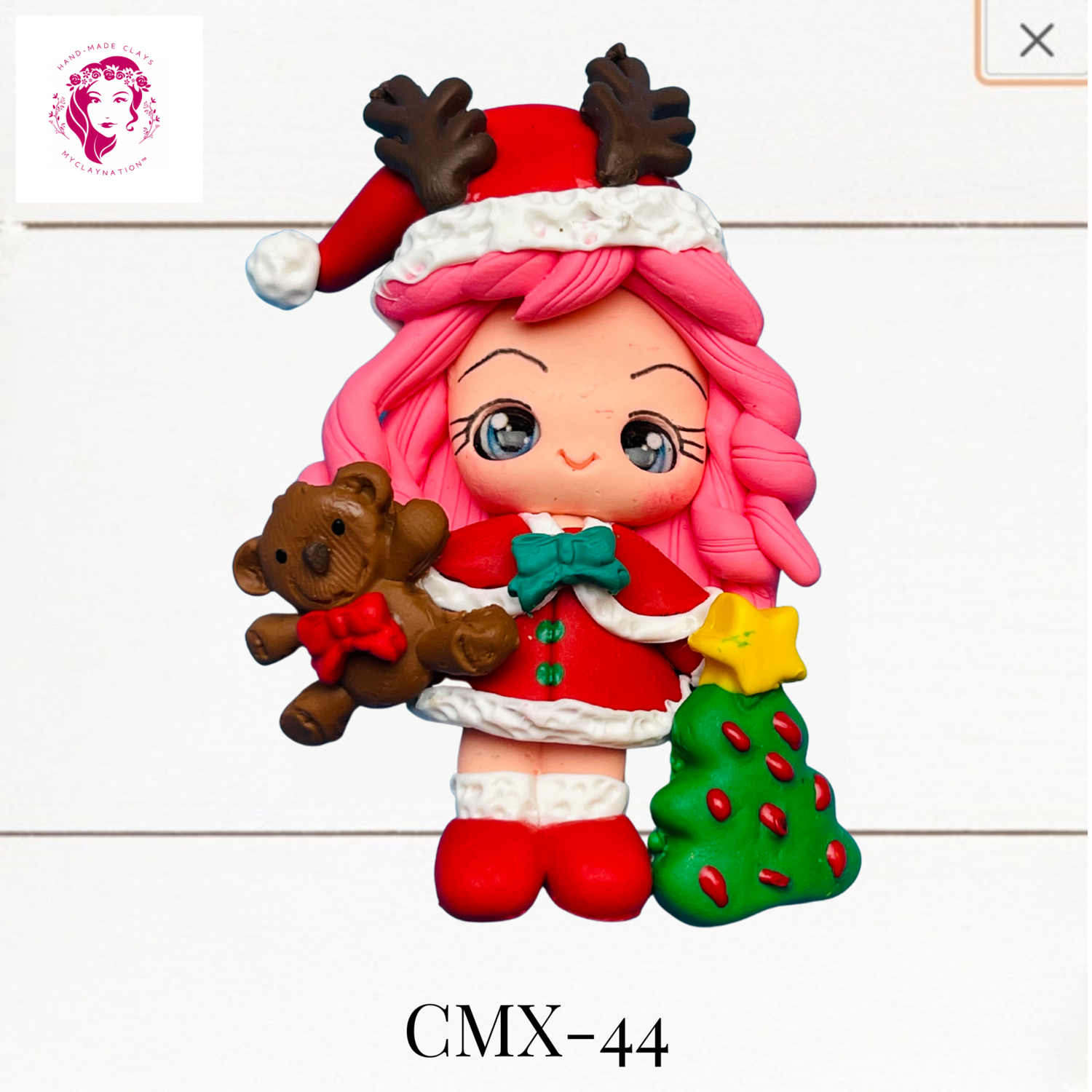 Christmas Clay Hairbow Center Girl &amp; XMAS Tree -CMX-44