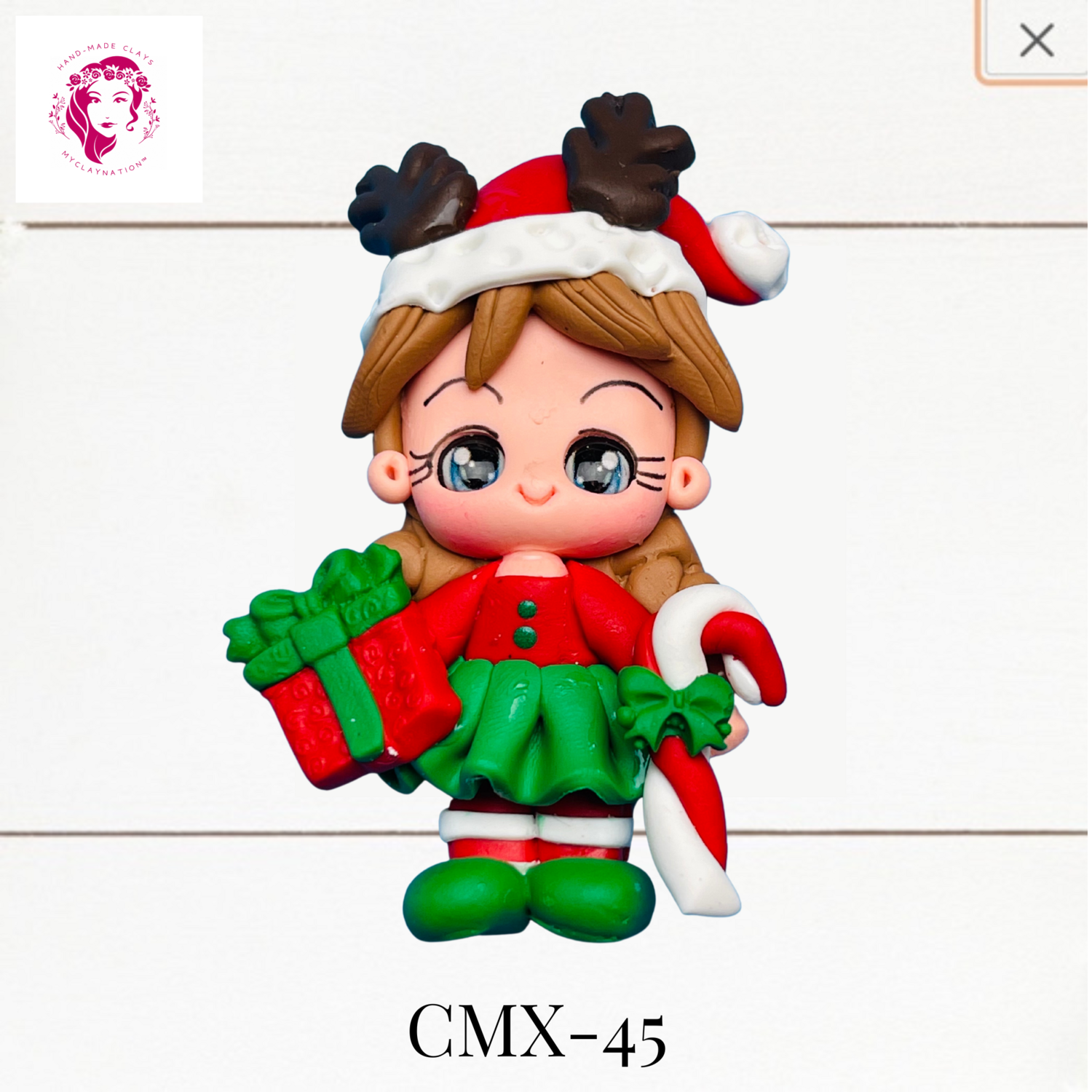 Christmas Clay Hairbow Center Girl &amp; Candy Cane -CMX-45