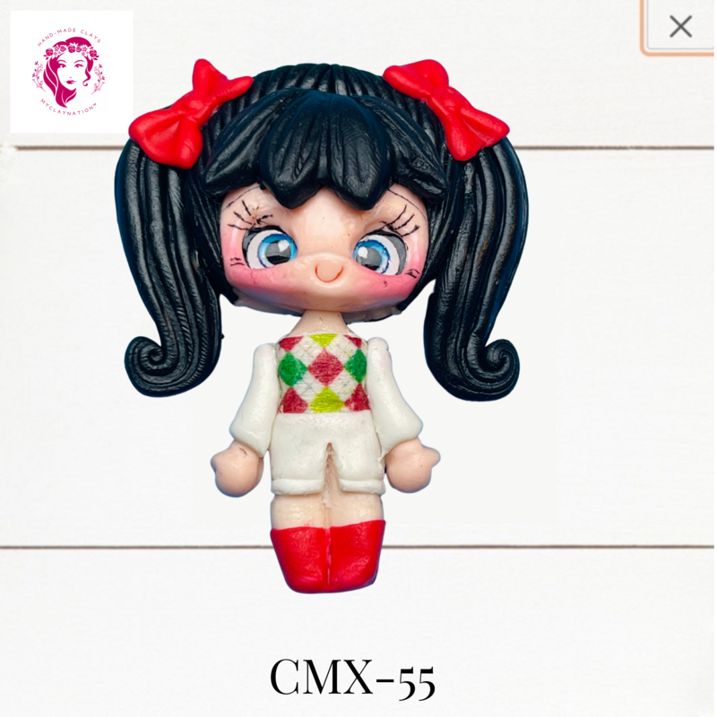 Christmas Clay Hairbow Center Girl in XMAS Sweater-CMX-55