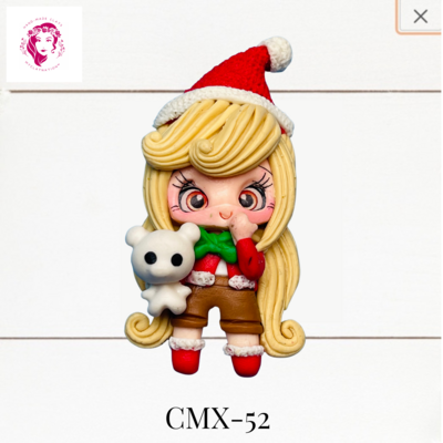 Christmas Clay Hairbow Center Girl in Santa Outfit -CMX-52