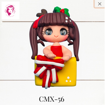 Christmas Clay Hairbow Center Girl with Present-CMX-56