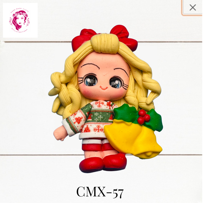 Christmas Clay Hairbow Center Girl &amp; XMAS Bells-CMX-57