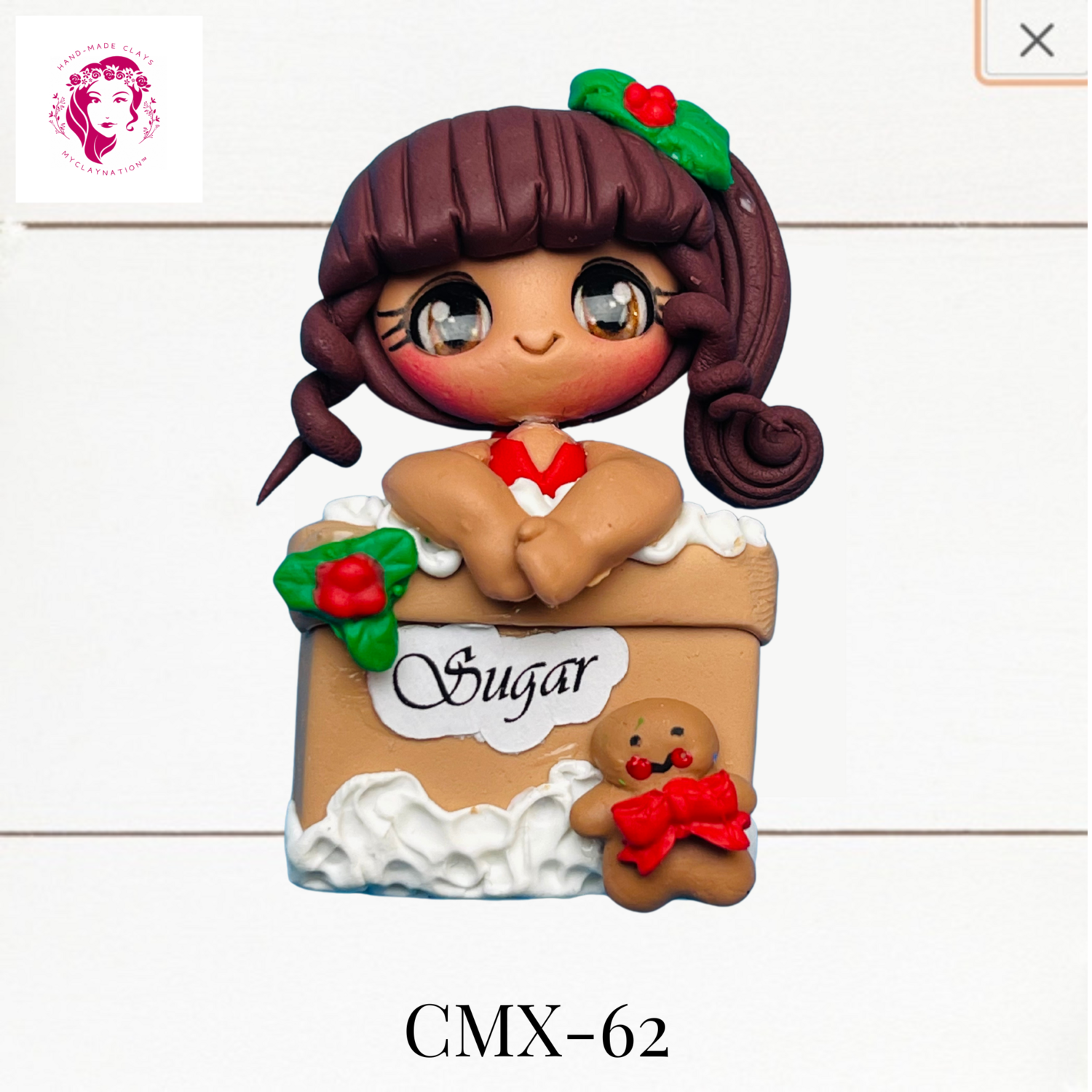 Christmas Clay Hairbow Center Girl in Sugar Sack -CMX-62