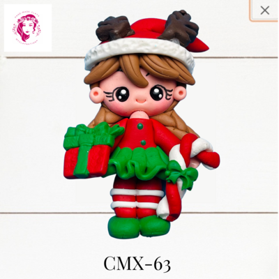 Christmas Clay Hairbow Center Girl in Santa Dress -CMX-63