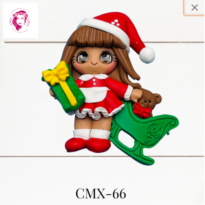 Christmas Clay Hairbow Center Girl &amp; Green Sleigh -CMX-66