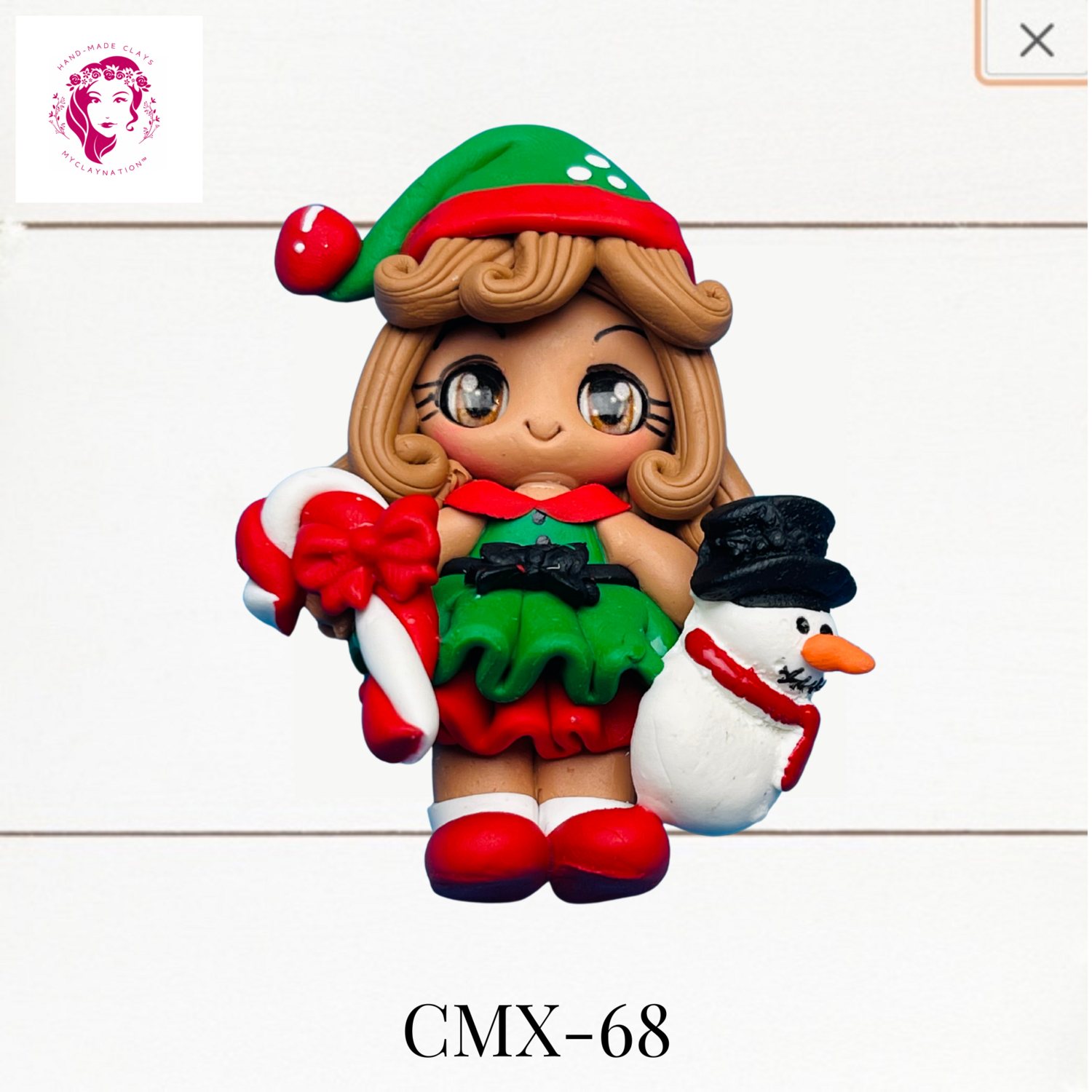 Christmas Clay Hairbow Center Girl &amp; Snowman -CMX-68